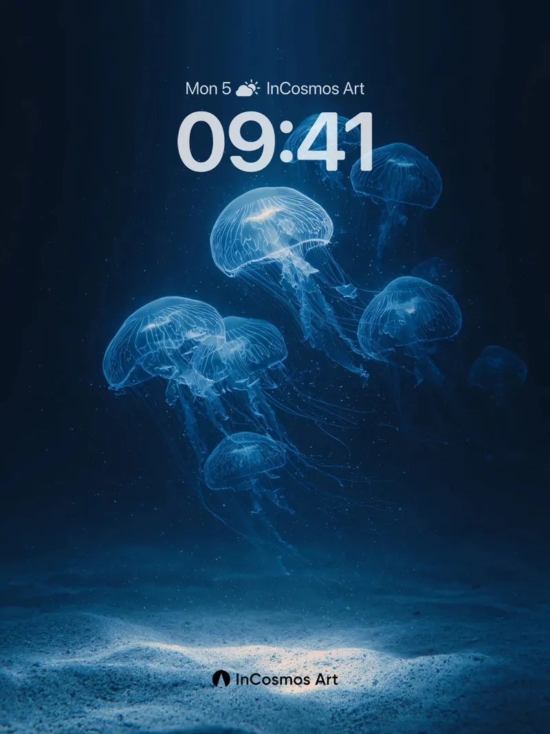 Midnight Bloom Jellyfish Wallpaper in Deep Blue
