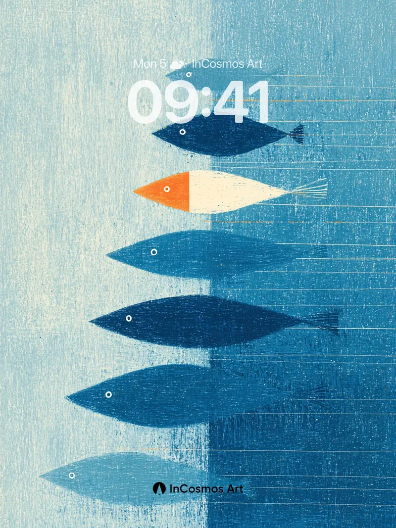 Serene Drift Wallpaper with Floating Fish