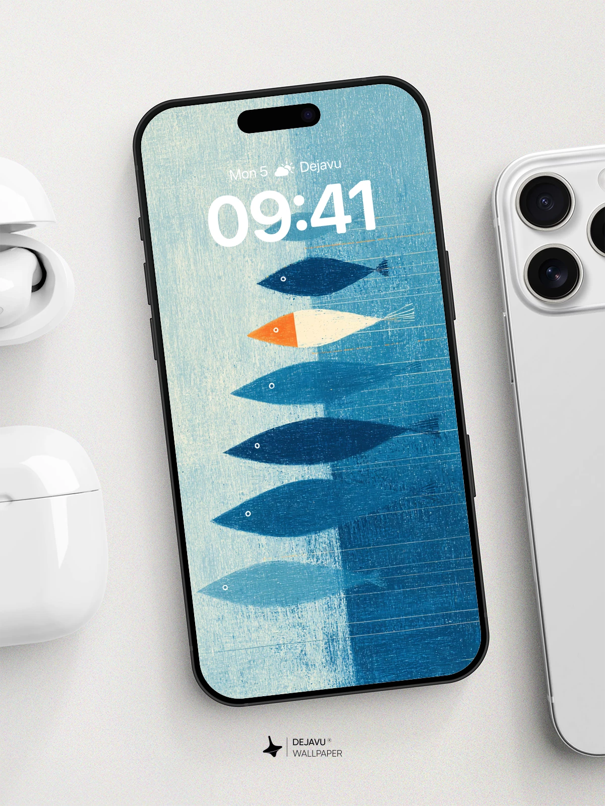 Minimalist Fish Art Wallpaper 8K for iPhone and Android