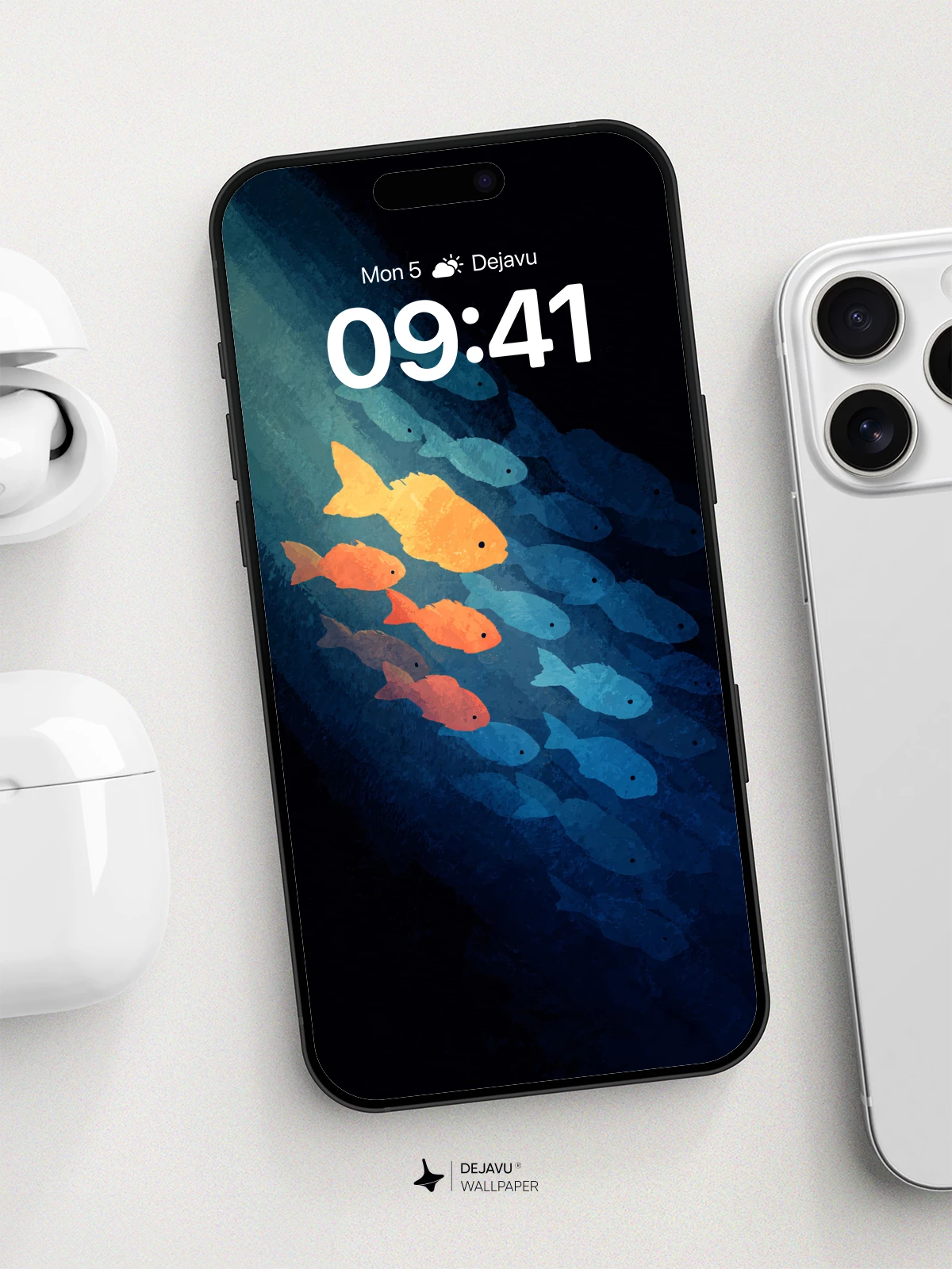 Oceanic Light Trail Fish Wallpaper 8K for iPhone and Android