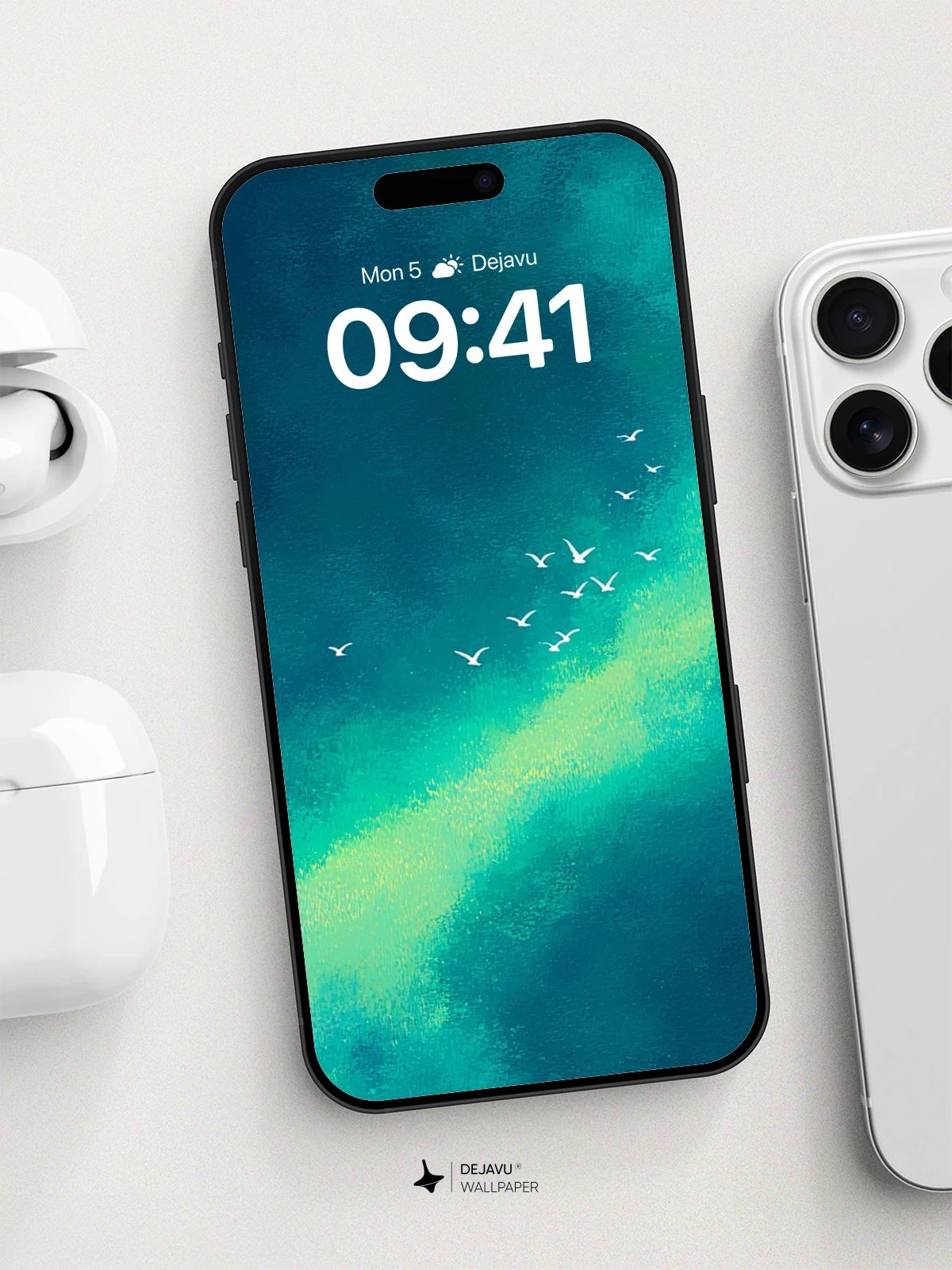 Teal Ocean Birds 8K Wallpaper for Phone