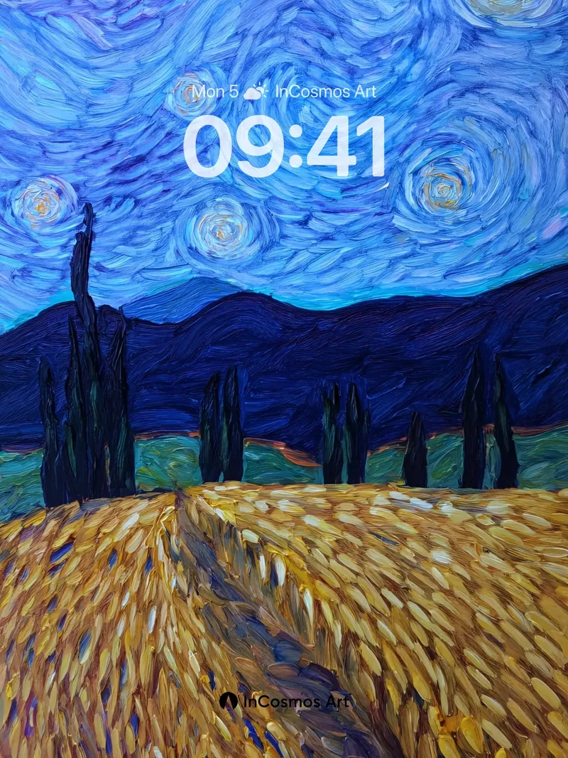 Starry Night Wheatfield Wallpaper with Swirls