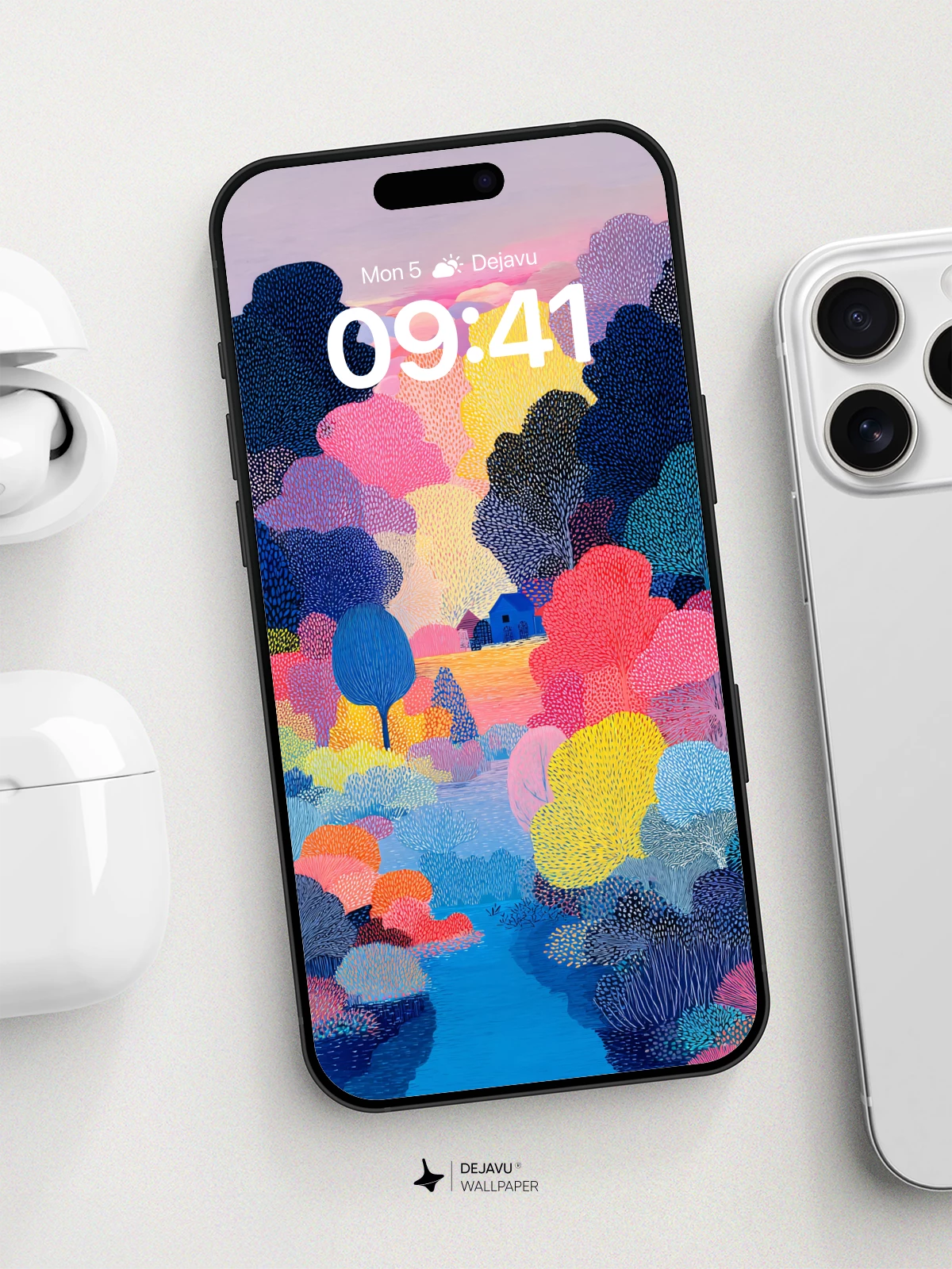 Dotted Pointillist Forest Wallpaper 8K