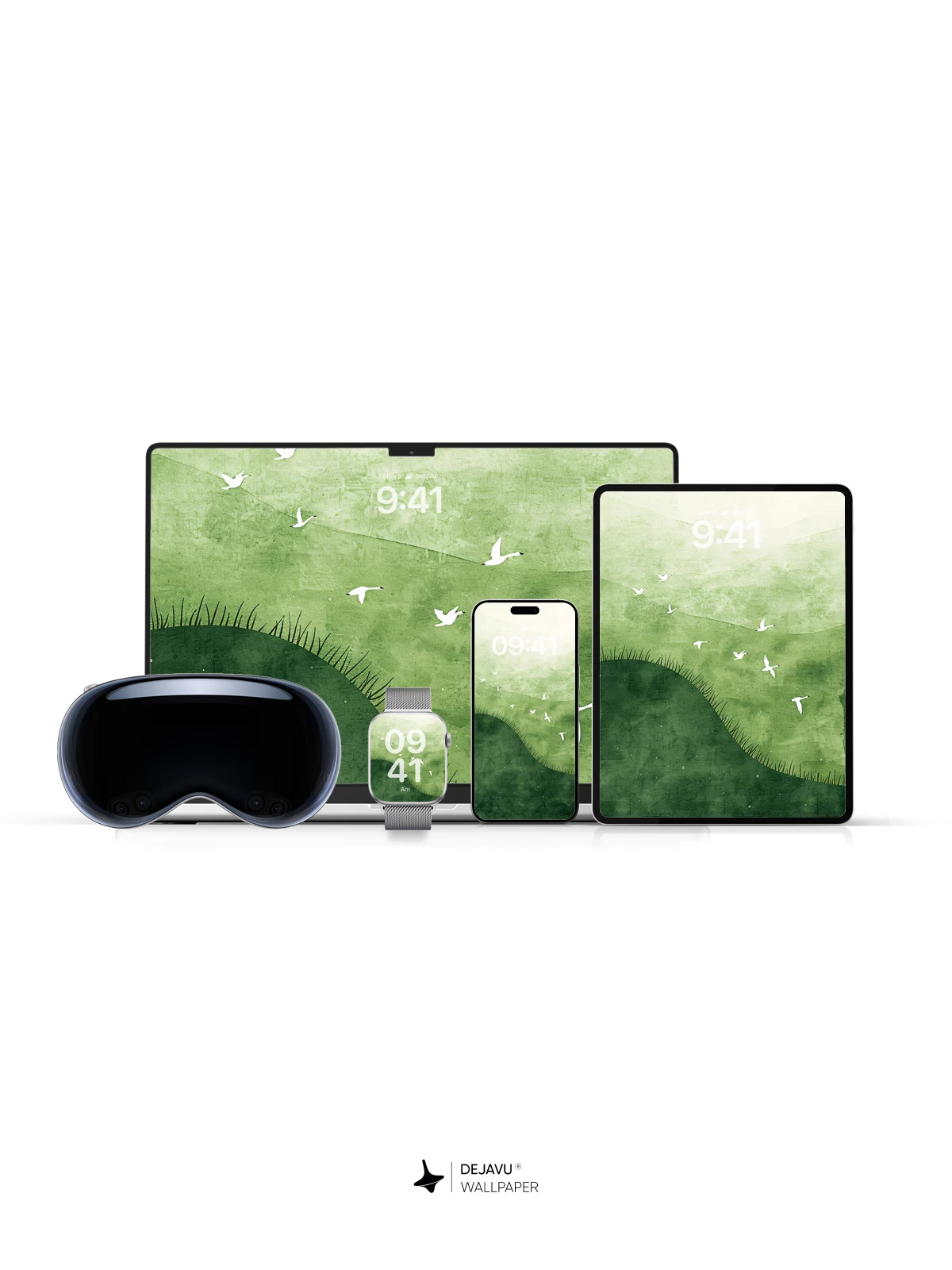 Serene Green Hills and Birds Wallpaper 8K