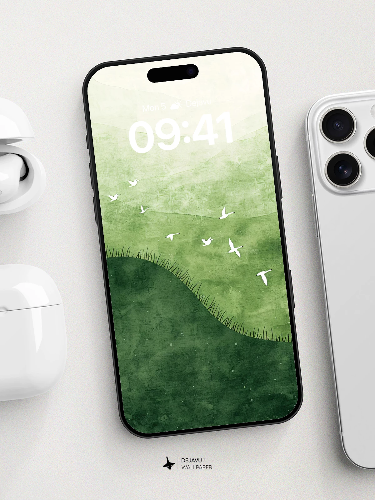 Serene Green Hills and Birds Wallpaper 8K