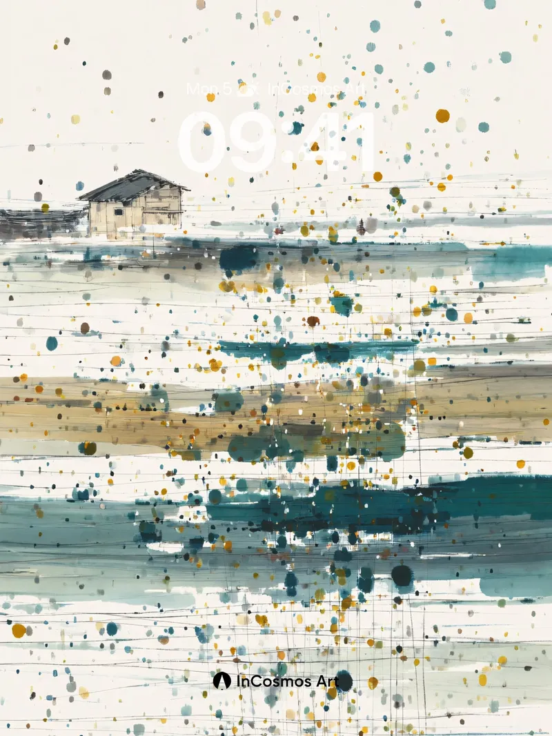 Serene Coastal Escape Wallpaper with Abstract Splatter