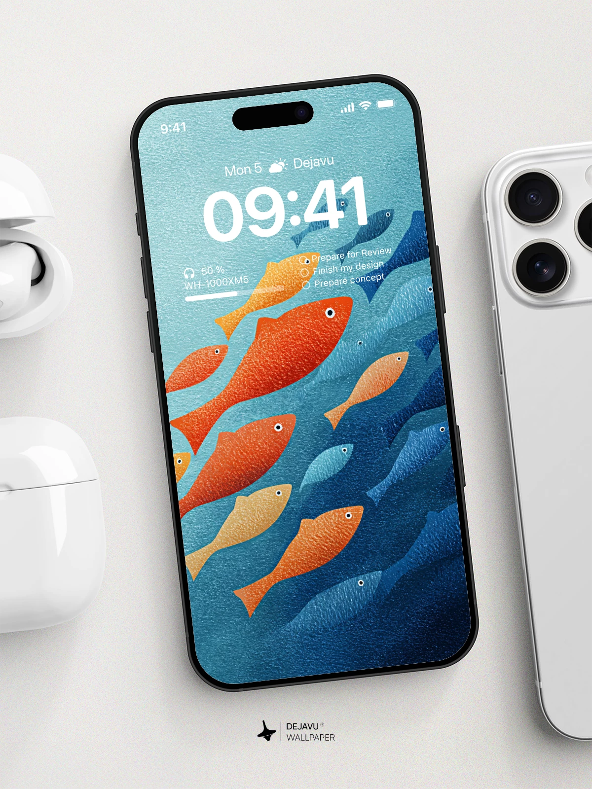 Textured Orange and Blue Fish School Wallpaper 8K