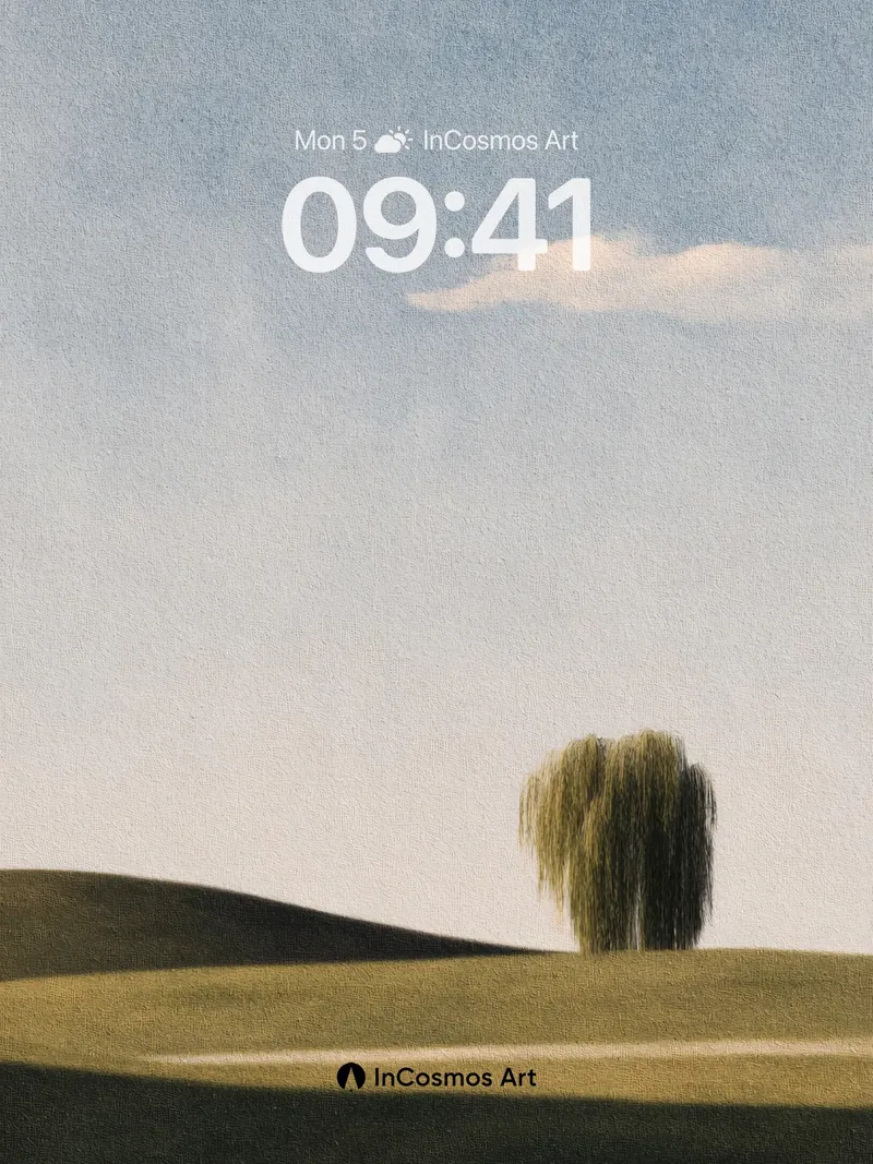 Serene Willow Wallpaper with Rolling Hills