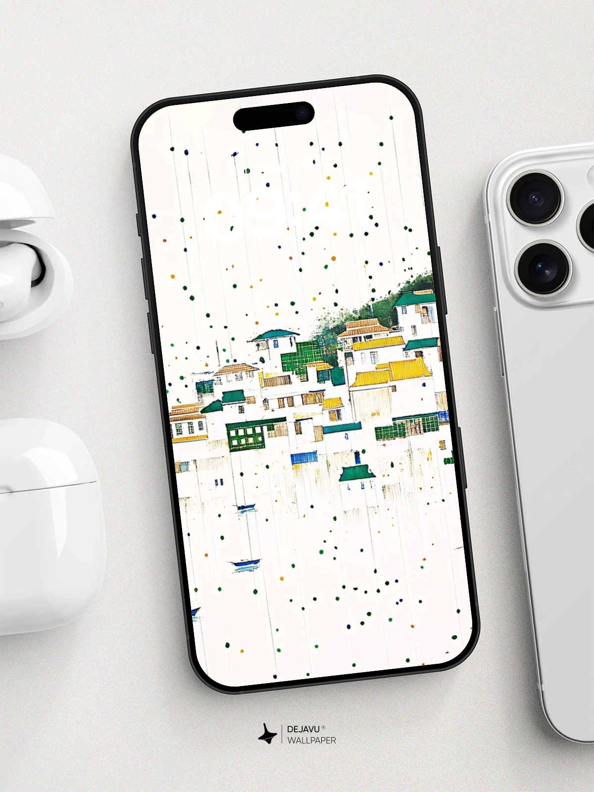 Watercolor Village 8K Wallpaper for iPhone & Android