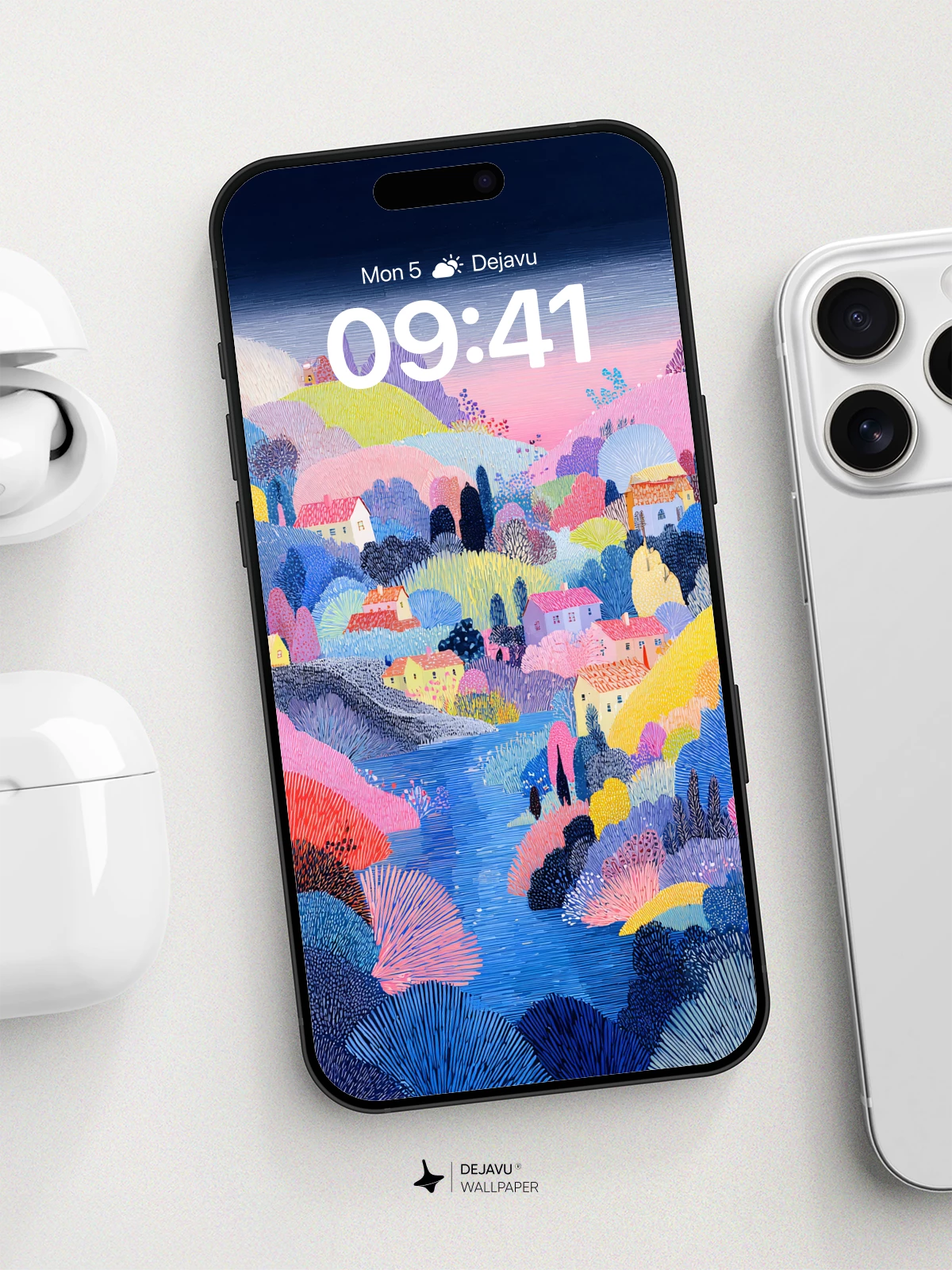 Pastel Embroidered Hillside Wallpaper 8K