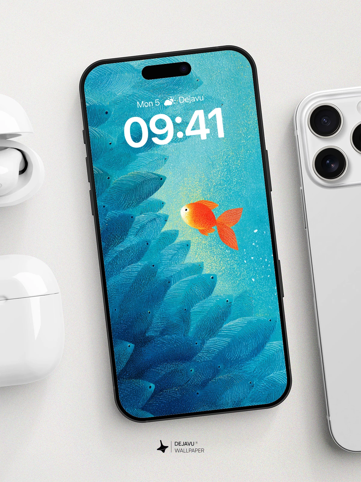 Golden Fish Among Blue Shoals Wallpaper 8K