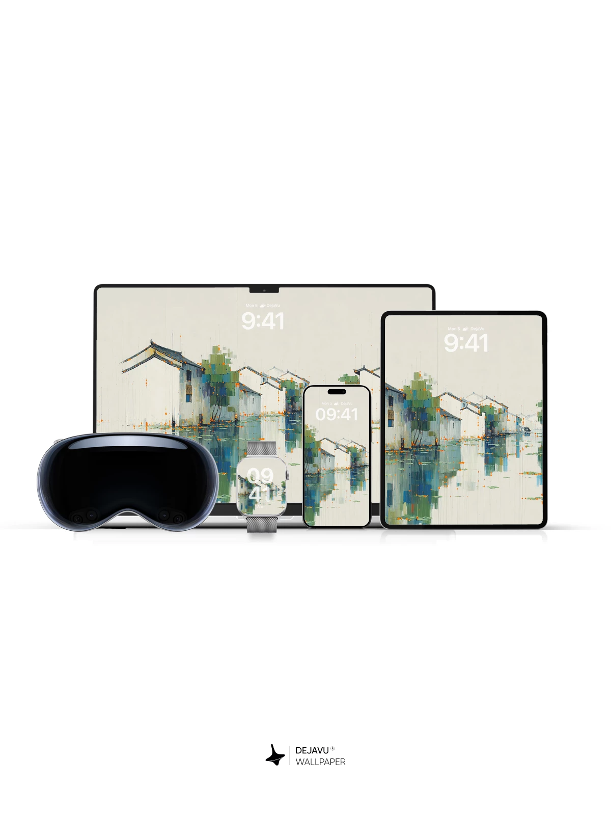 Wu Guanzhong Style Ink Wash Water Village Wallpaper 8K