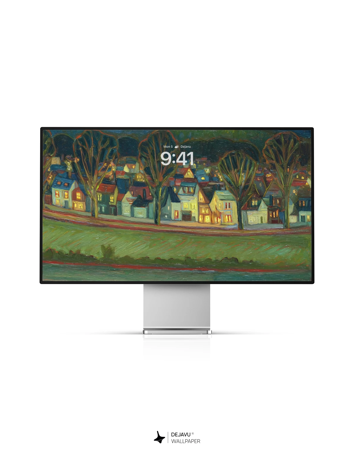 Van Gogh Starry Night Village Reflection 8K Wallpaper