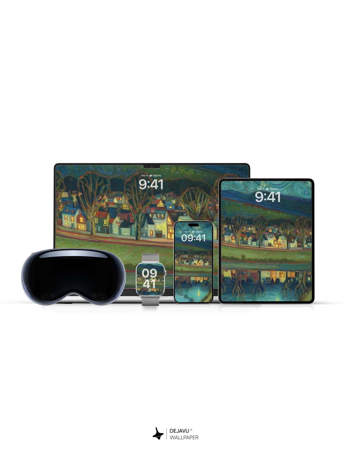 Van Gogh Starry Night Village Reflection 8K Wallpaper