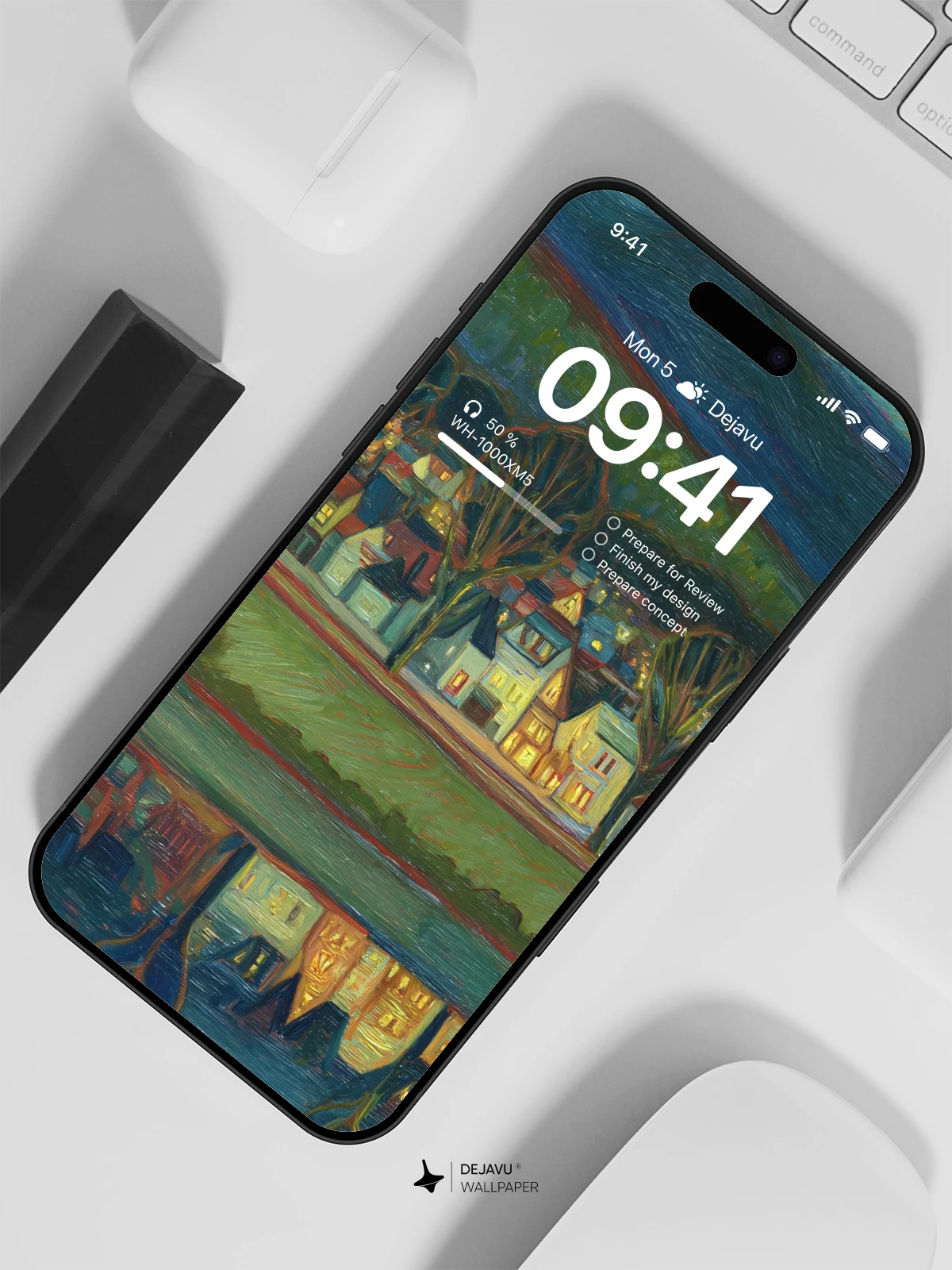 Van Gogh Starry Night Village Reflection 8K Wallpaper