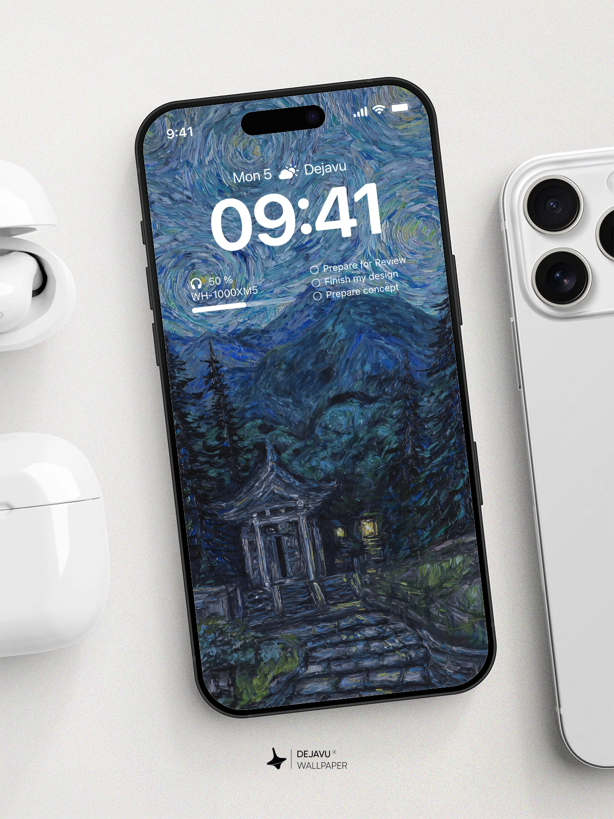 Van Gogh Inspired Starry Night Temple Wallpaper 8K