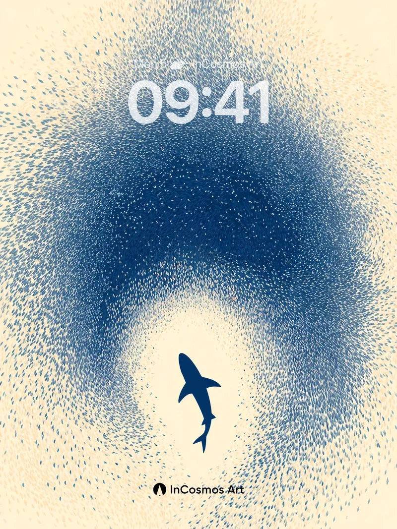 Deep Blue Currents Wallpaper with Silhouette Shark