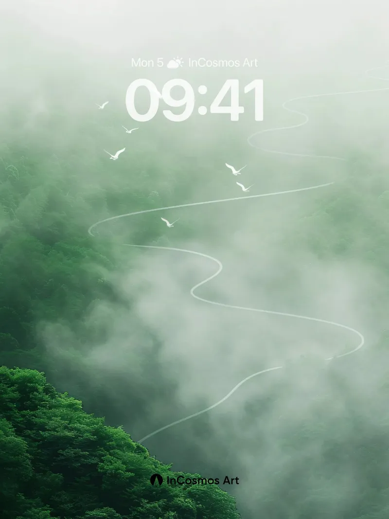 Mistbound Serenity Wallpaper with Winding Paths