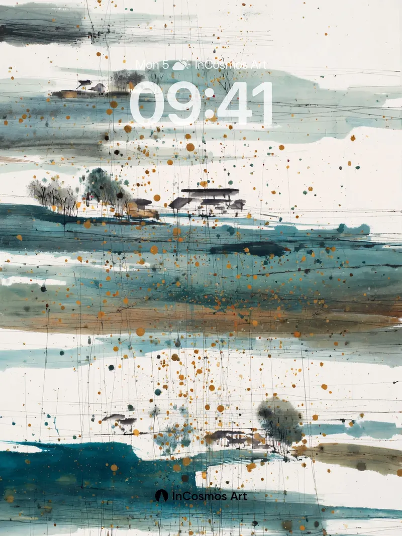 Serene Horizon Wallpaper with Abstract Splashes