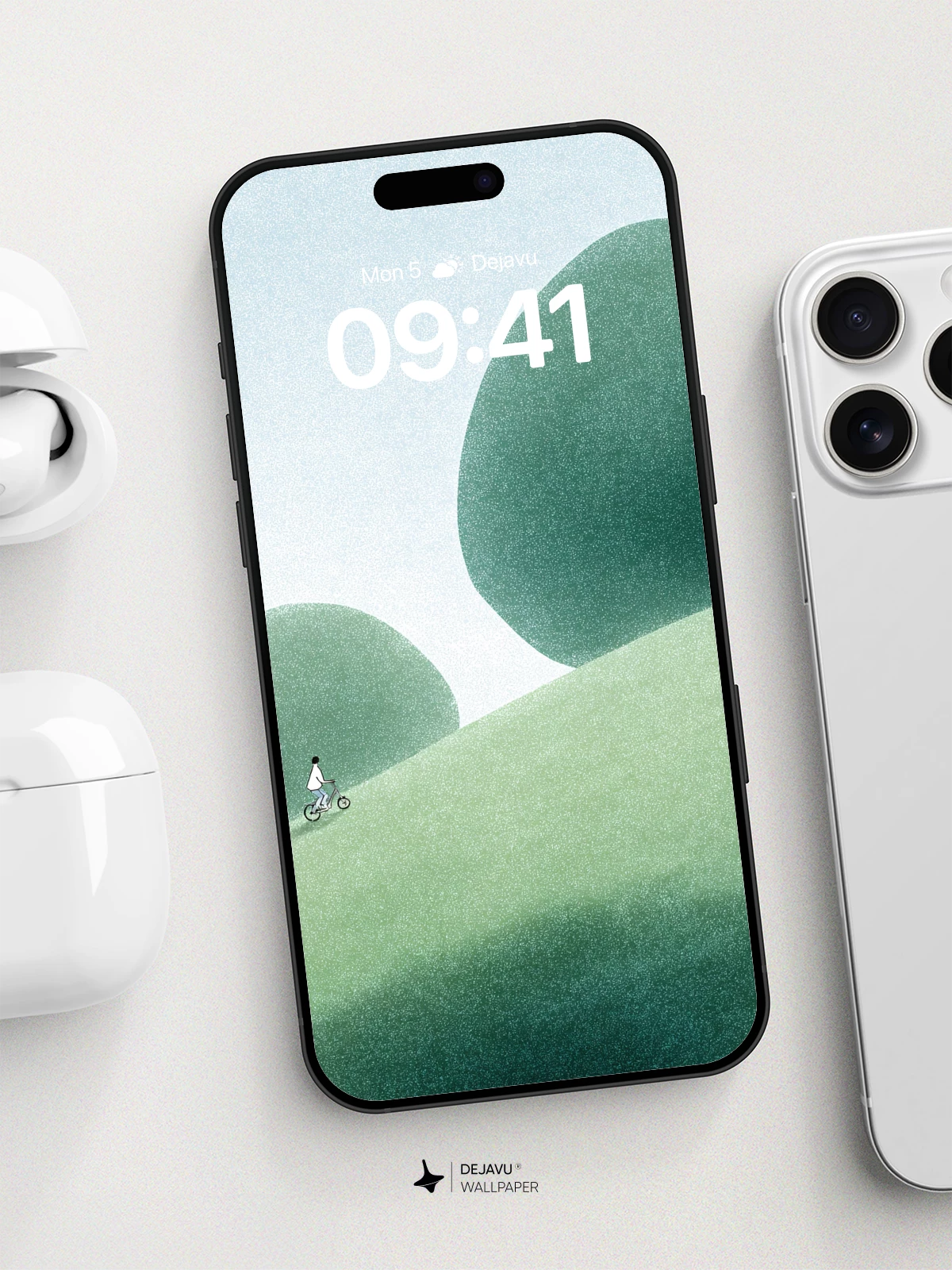 Minimalist Green Hills Wallpaper 8K for iPhone and Android