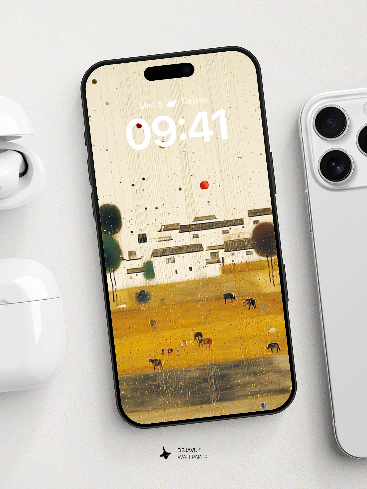 Wu Guanzhong Style Ink Village Wallpaper 8K