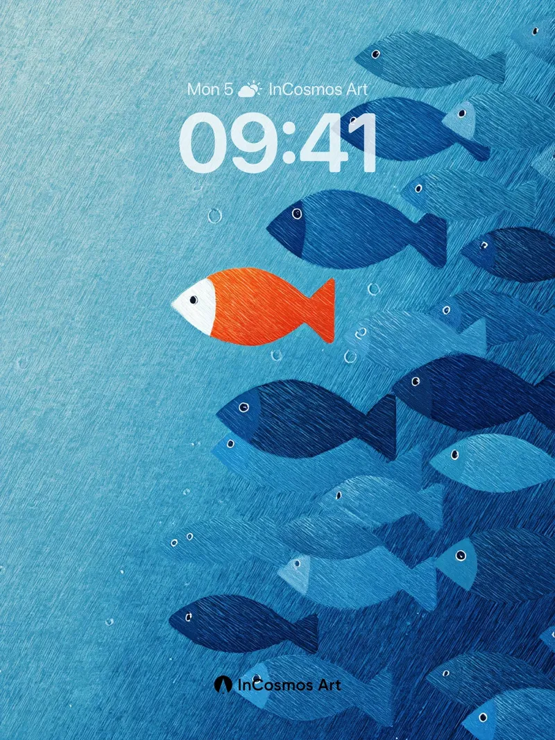 Serenity Fish Swarm Wallpaper with One Orange Rebel
