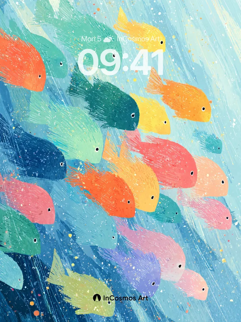 Whimsical Current Wallpaper with Brushstroke Fish