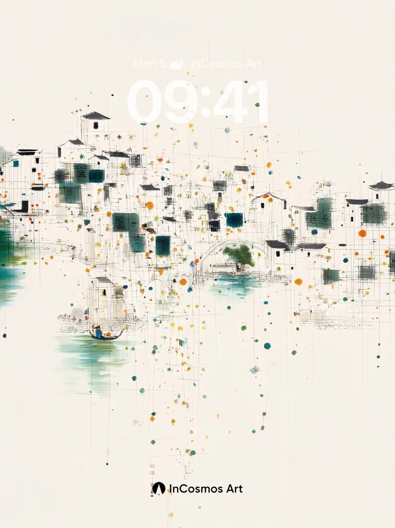 Serenity Splash Wallpaper with Floating Ink Dots