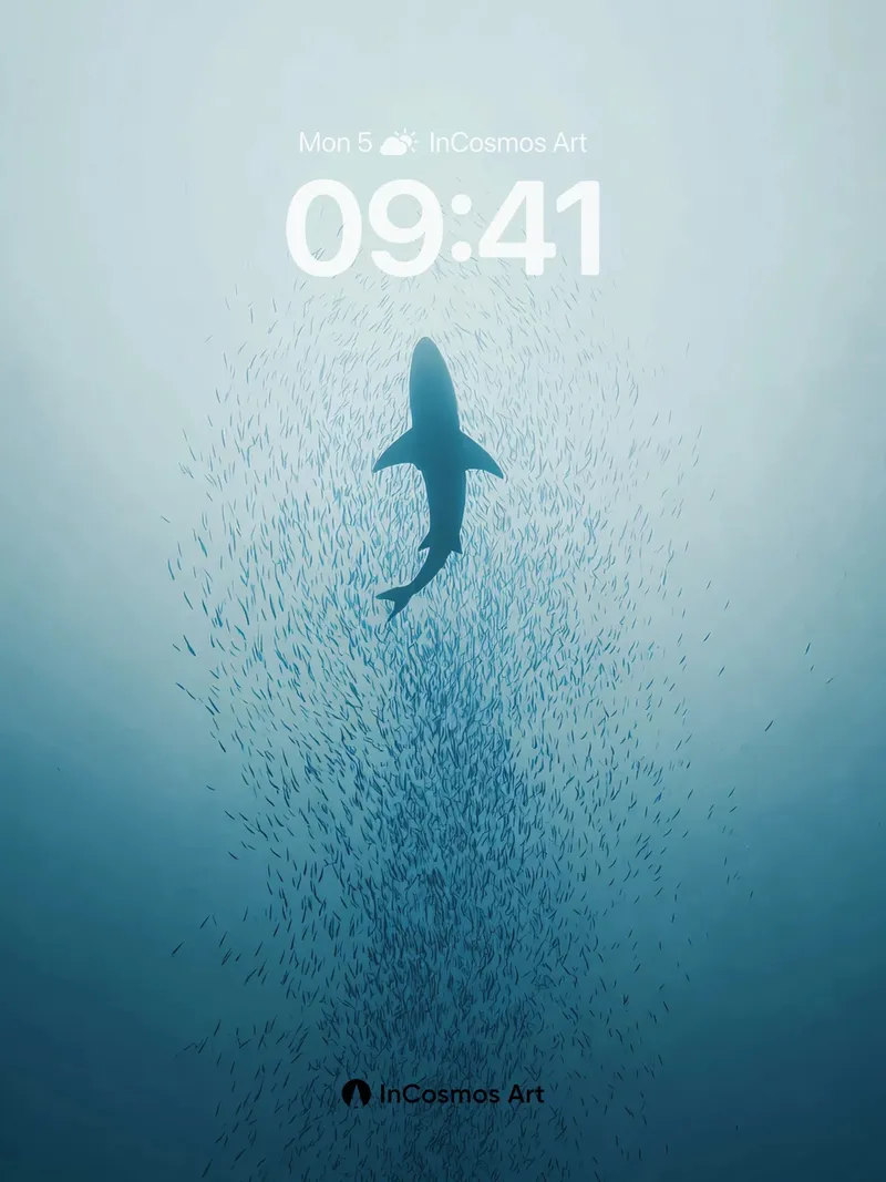 Deep Blue Silence Wallpaper with Shark Shadow