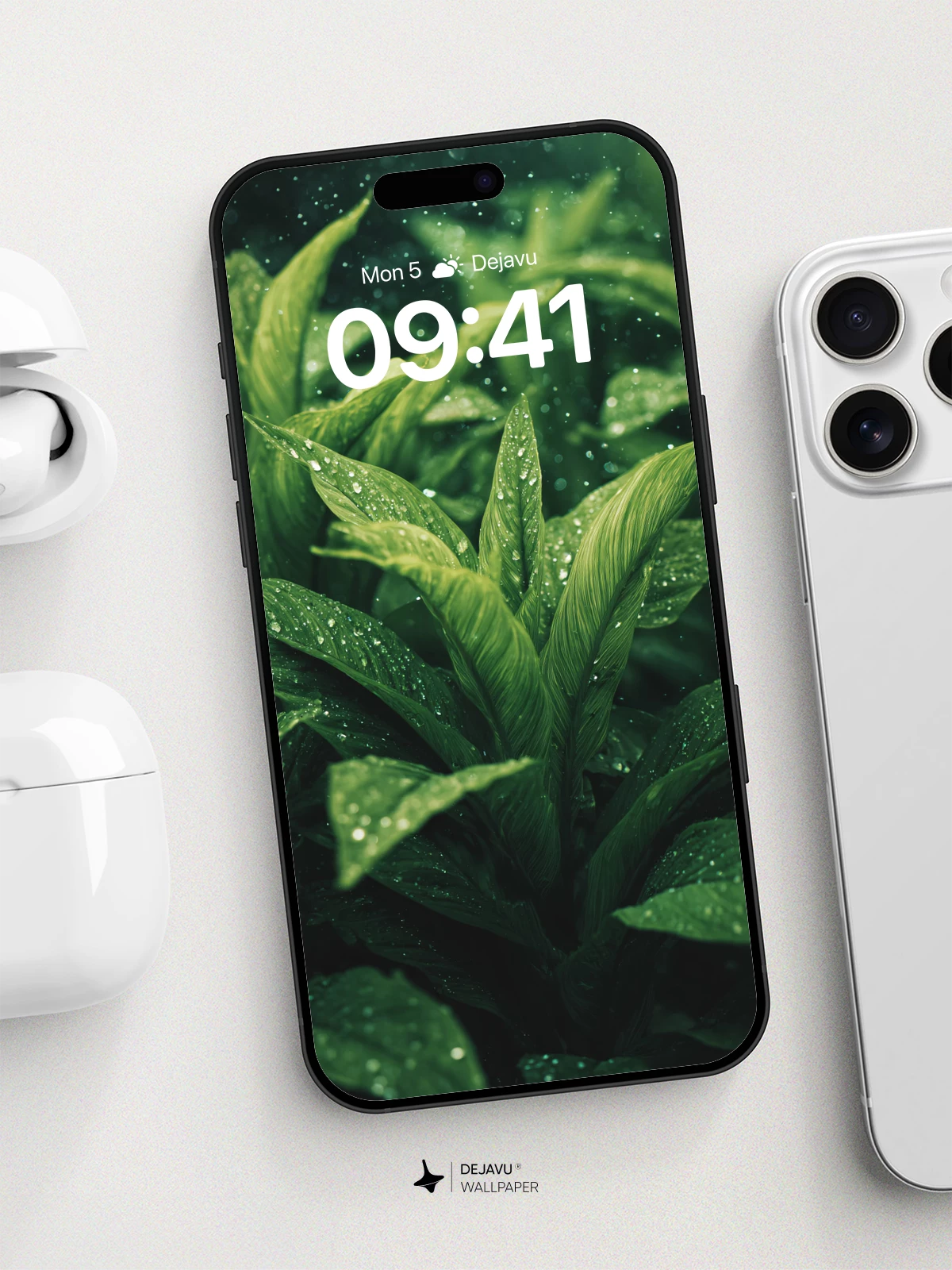 Emerald Dewdrop Forest Wallpaper 8K for iPhone and Android