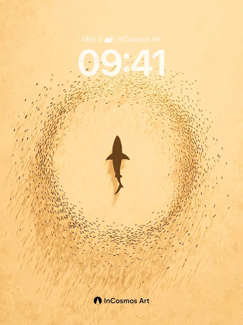 Golden Shark Vortex Wallpaper with Swirling Sand