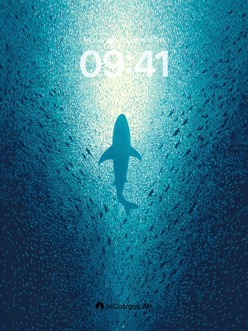 Deep Blue Silence Wallpaper with Shark Shadow