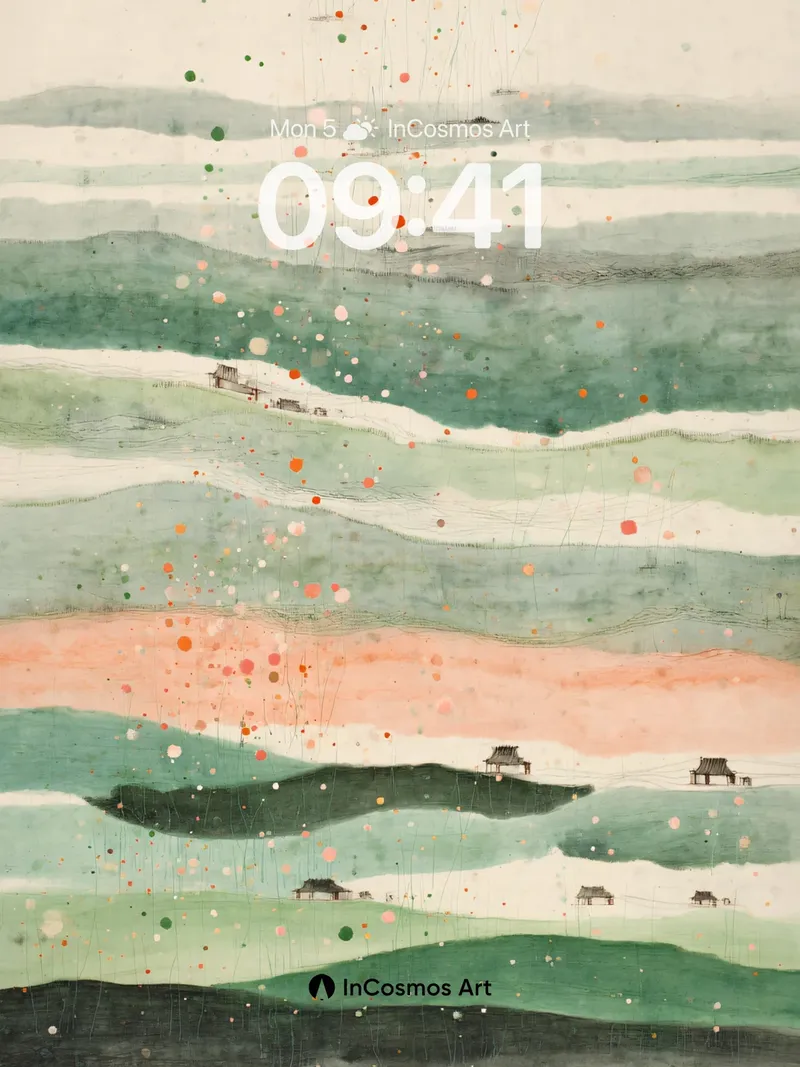Layered Jade Mist Wallpaper with Ink Grain