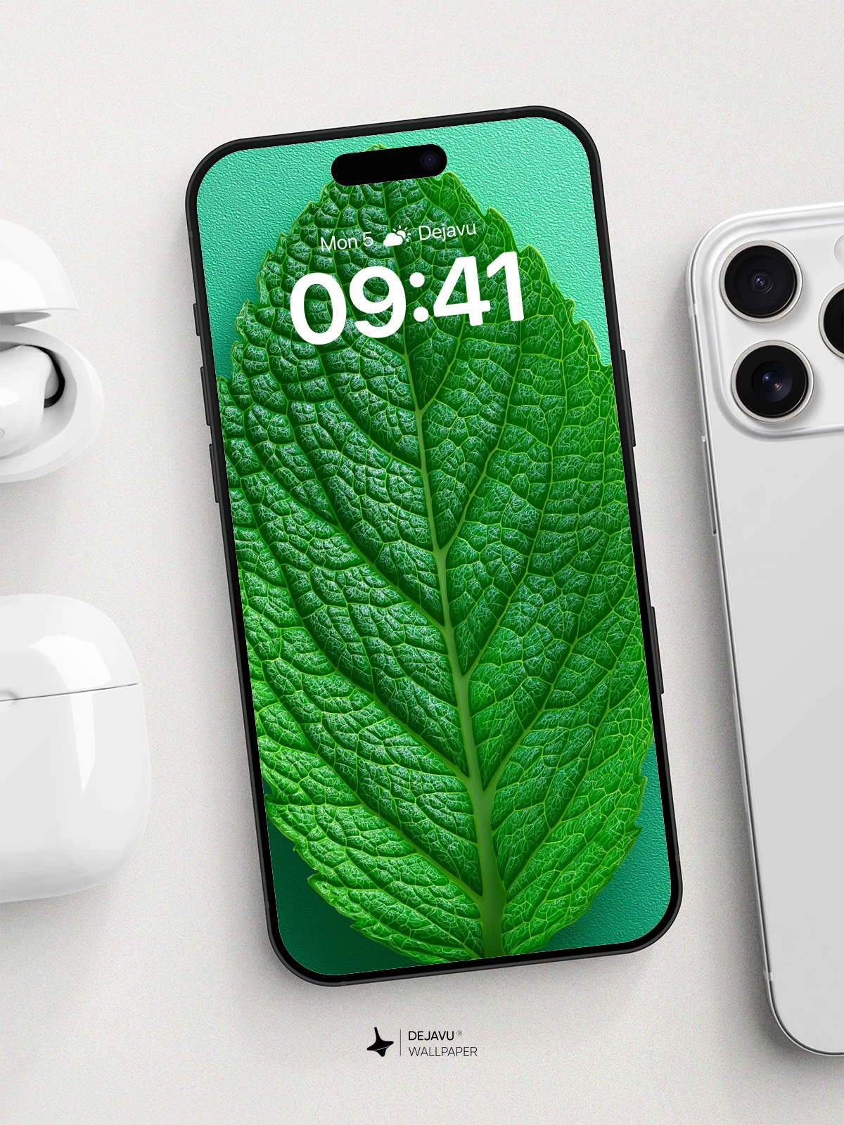 Mint Leaf Macro Wallpaper 8K for iPhone and Android
