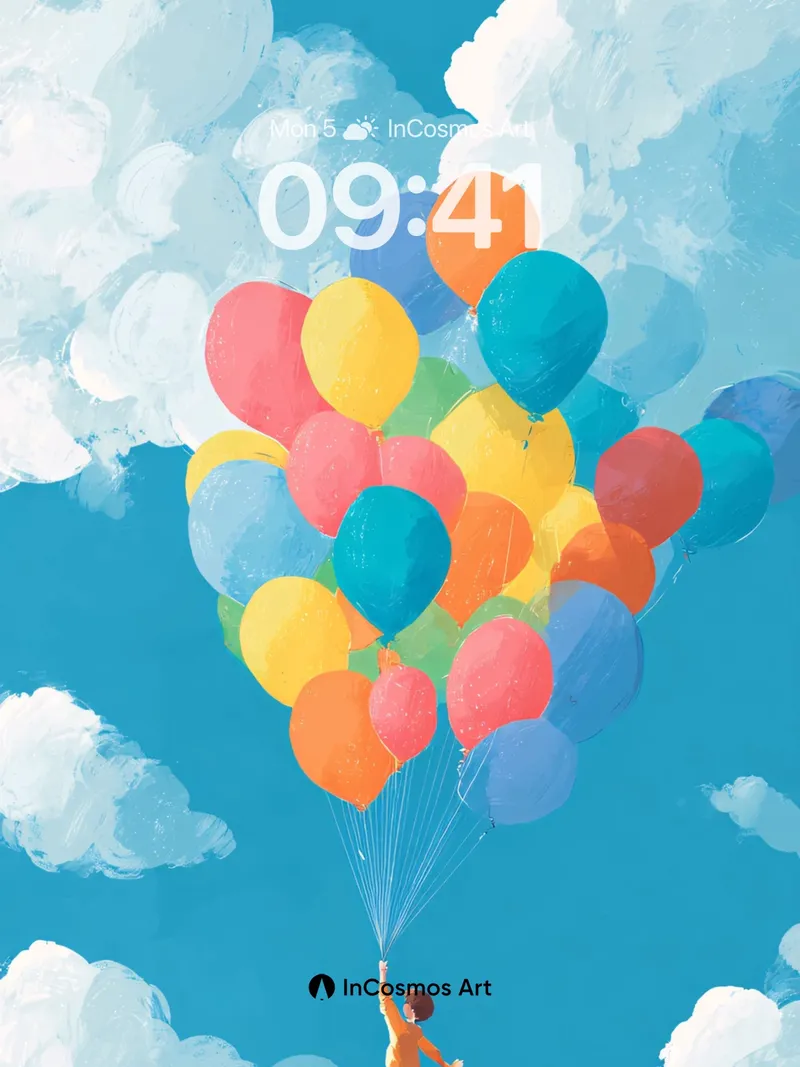 Floating Wonder Wallpaper with Skybound Balloons