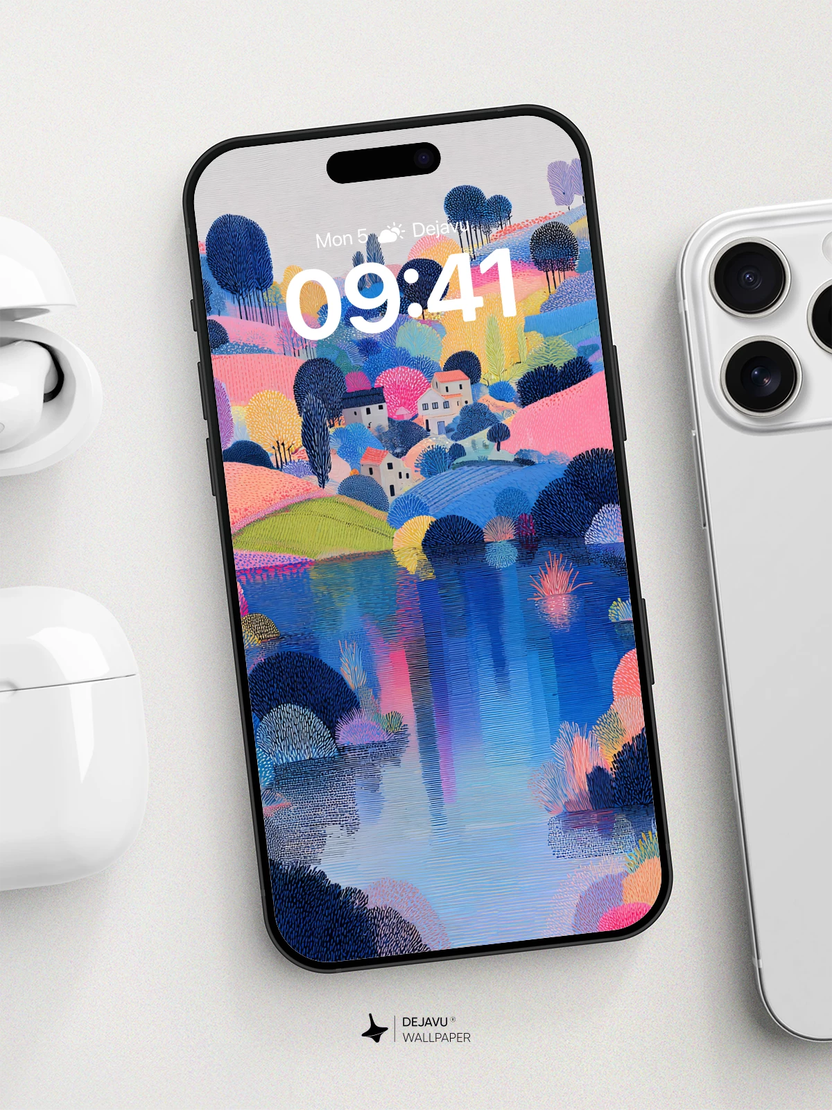 Pastel Hills and Trees Wallpaper 8K