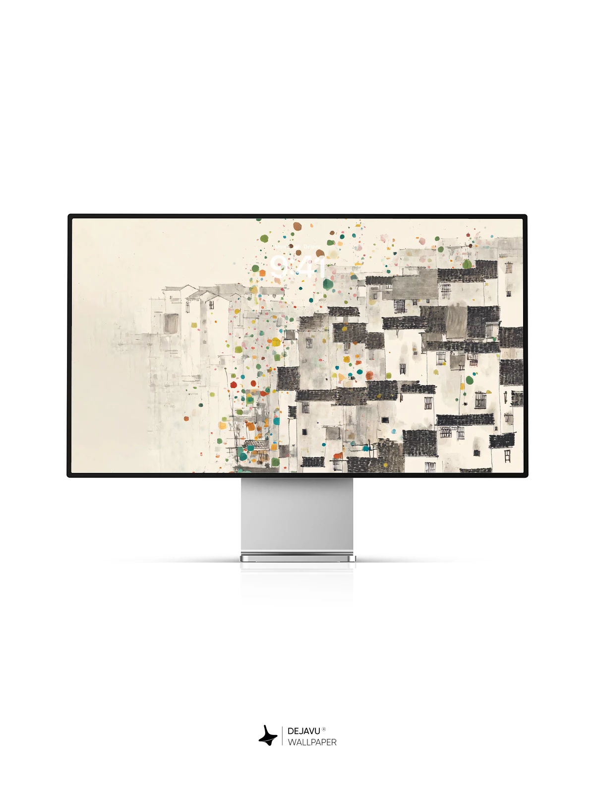 Wu Guanzhong Style Abstract Ink Village 8K Wallpaper