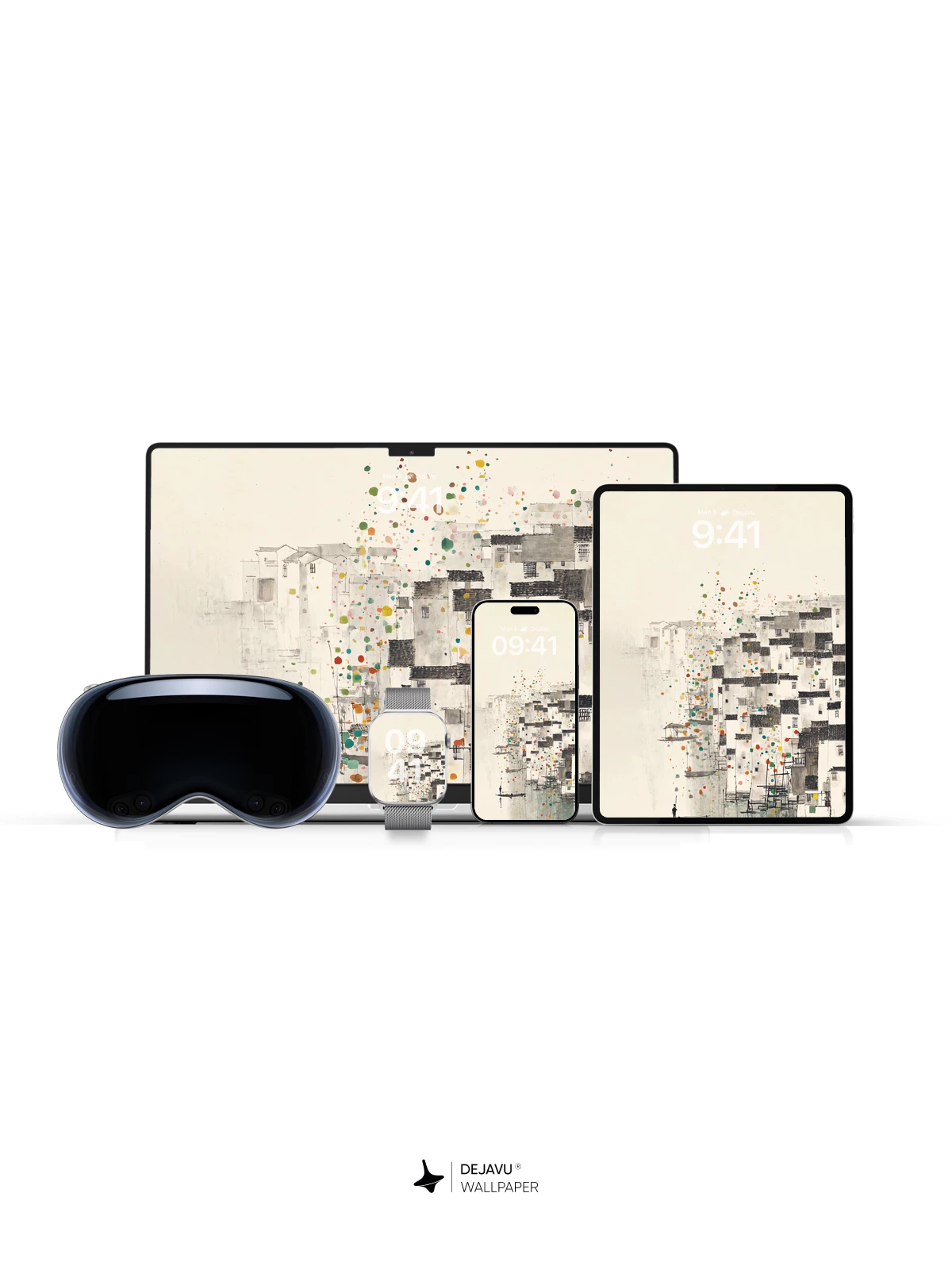 Wu Guanzhong Style Abstract Ink Village 8K Wallpaper