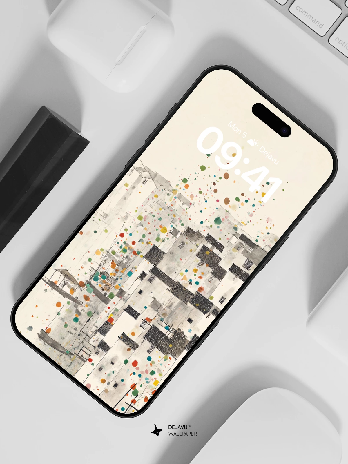 Wu Guanzhong Style Abstract Ink Village 8K Wallpaper