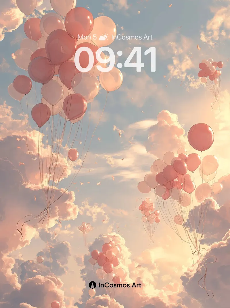 Floating Serenity Wallpaper with Pastel Balloons