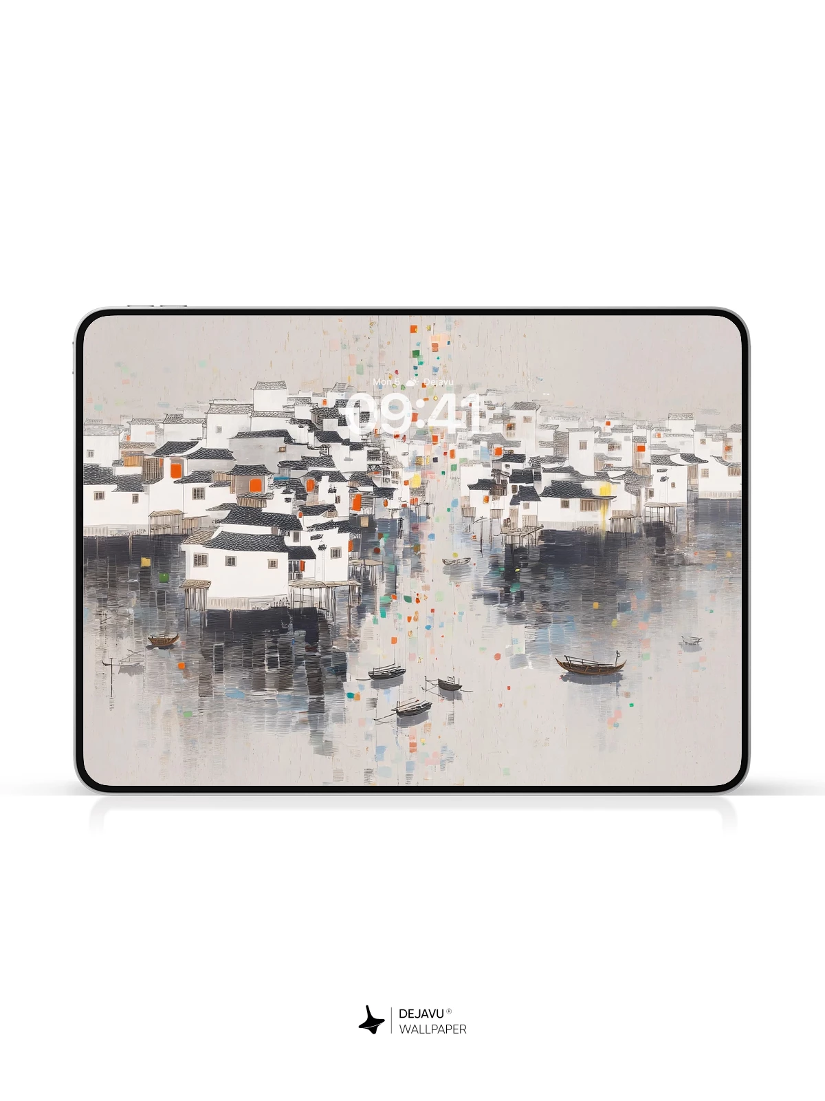 Wu Guanzhong Inspired Water Town 8K Wallpaper
