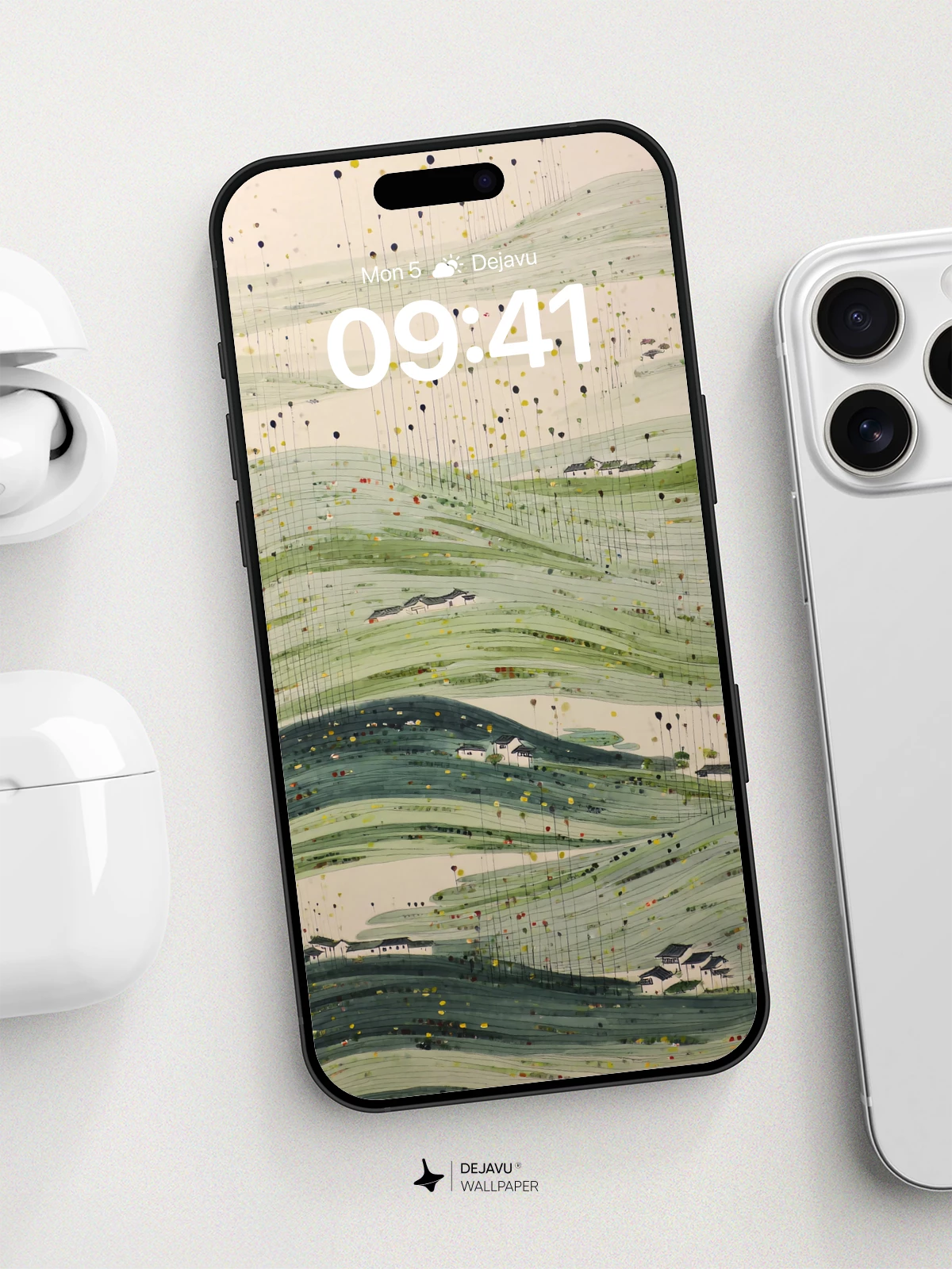 Wavy Ink Hills and Floating Dots Wallpaper 8K