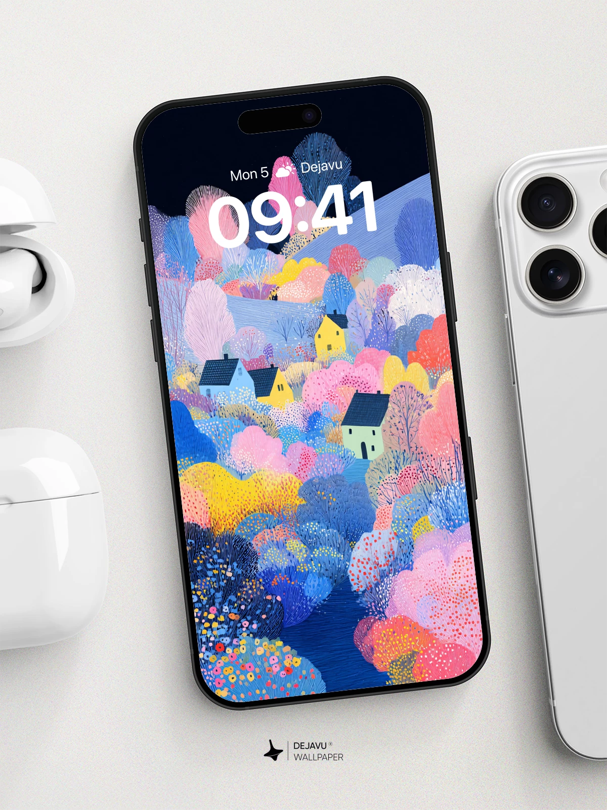 Whimsical Forest Village 8K Wallpaper for Phone and Tablet