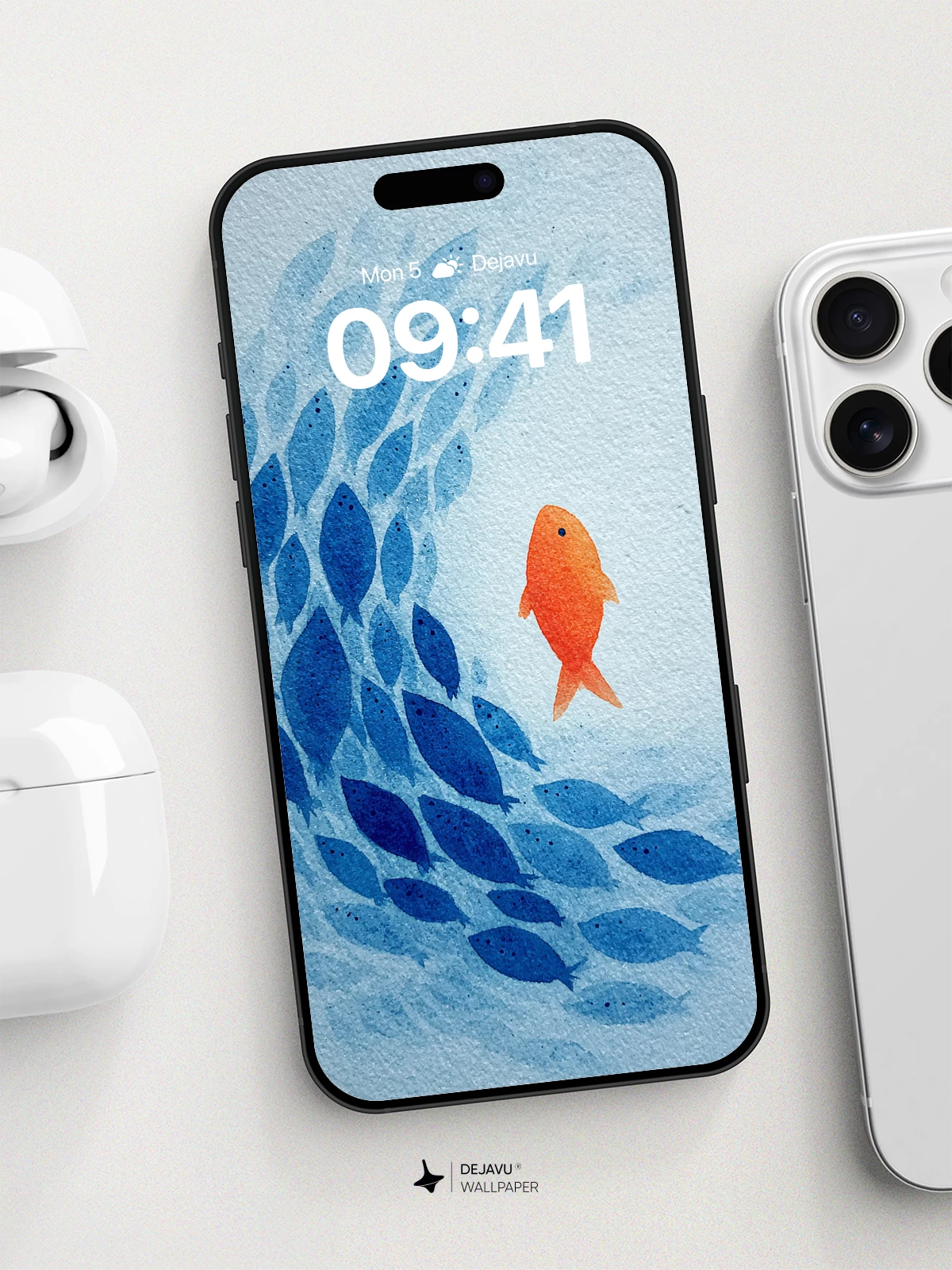 Orange Fish Swimming Against the Tide Wallpaper 8K