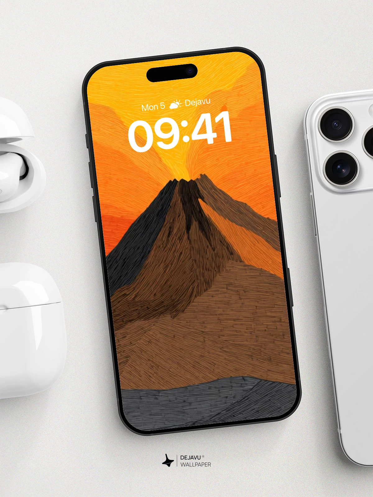 Fiery Volcano Sunset Wallpaper 8K for iPhone and Android