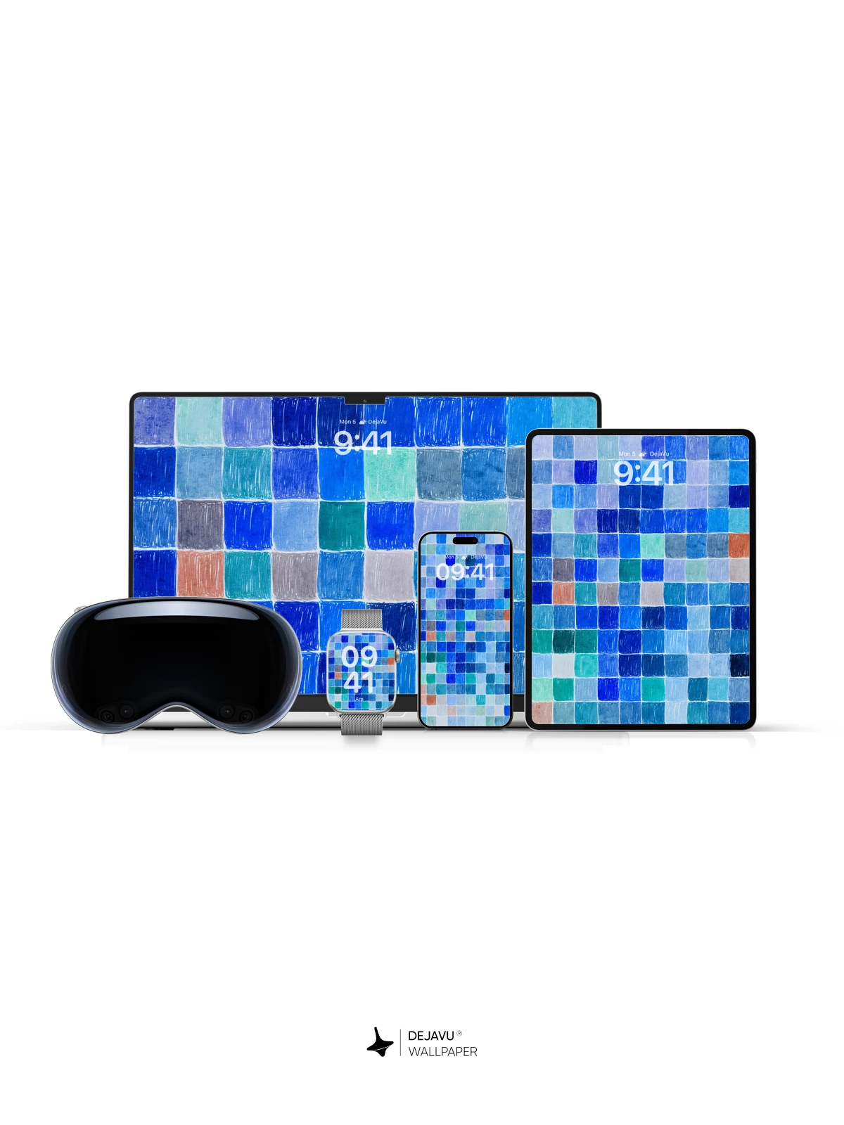 Mosaic Blue Tile Wallpaper 8K