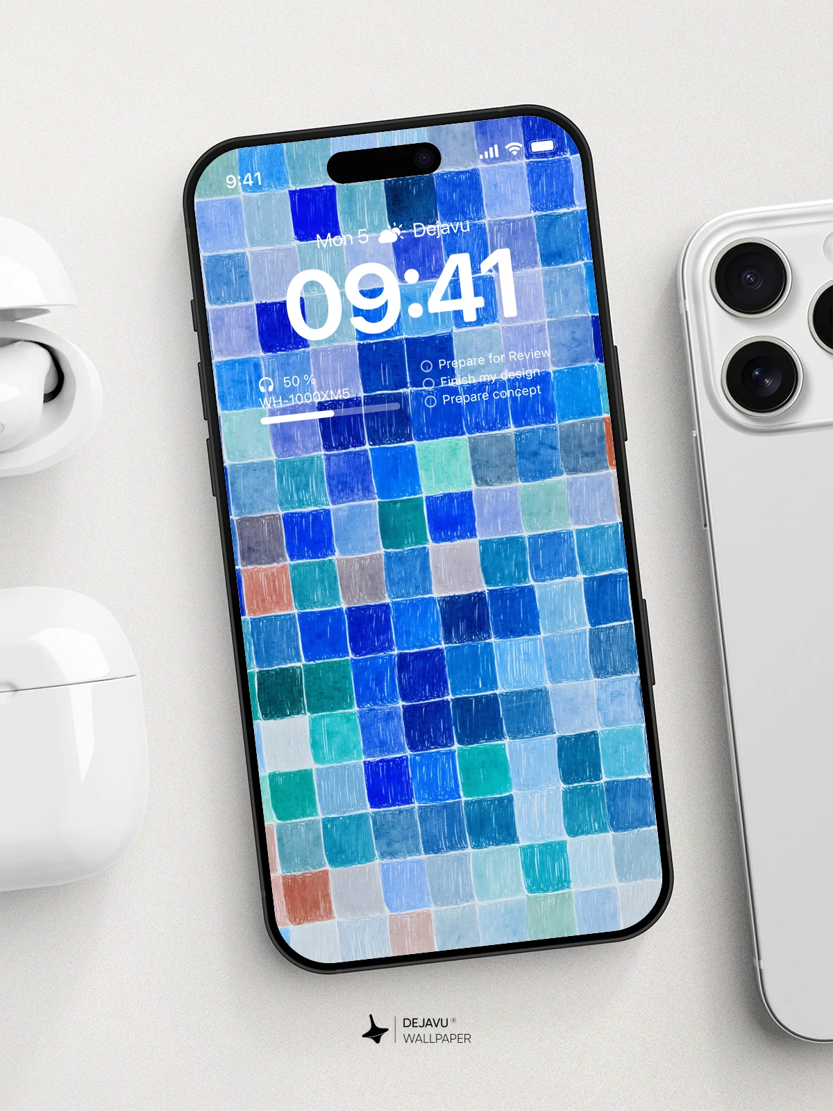 Mosaic Blue Tile Wallpaper 8K