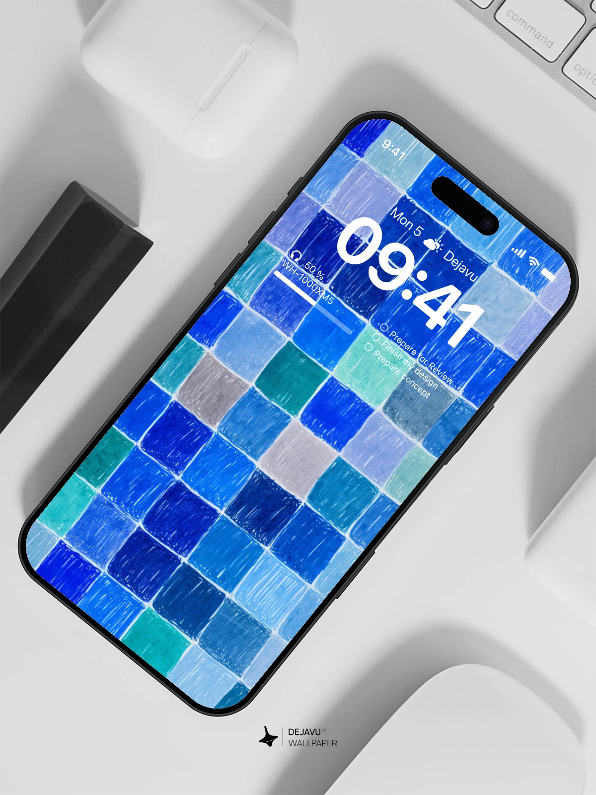 Mosaic Blue Tile Wallpaper 8K