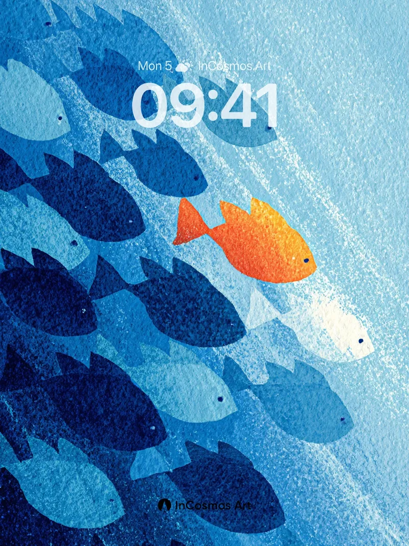 Solitary Orange Fish Wallpaper in Ocean Currents