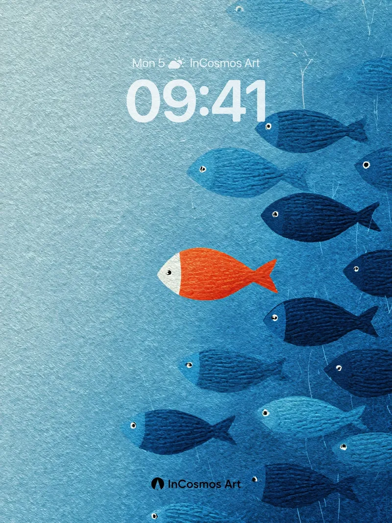 Calm Ocean Current Wallpaper with One Red Fish